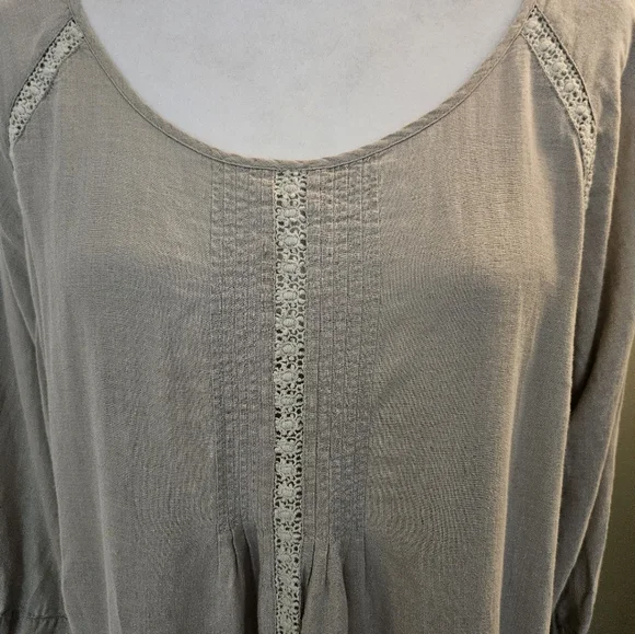 J. Jill Taupe Shirt with Lace Trim Women's Size Large L - Picture 2 of 13